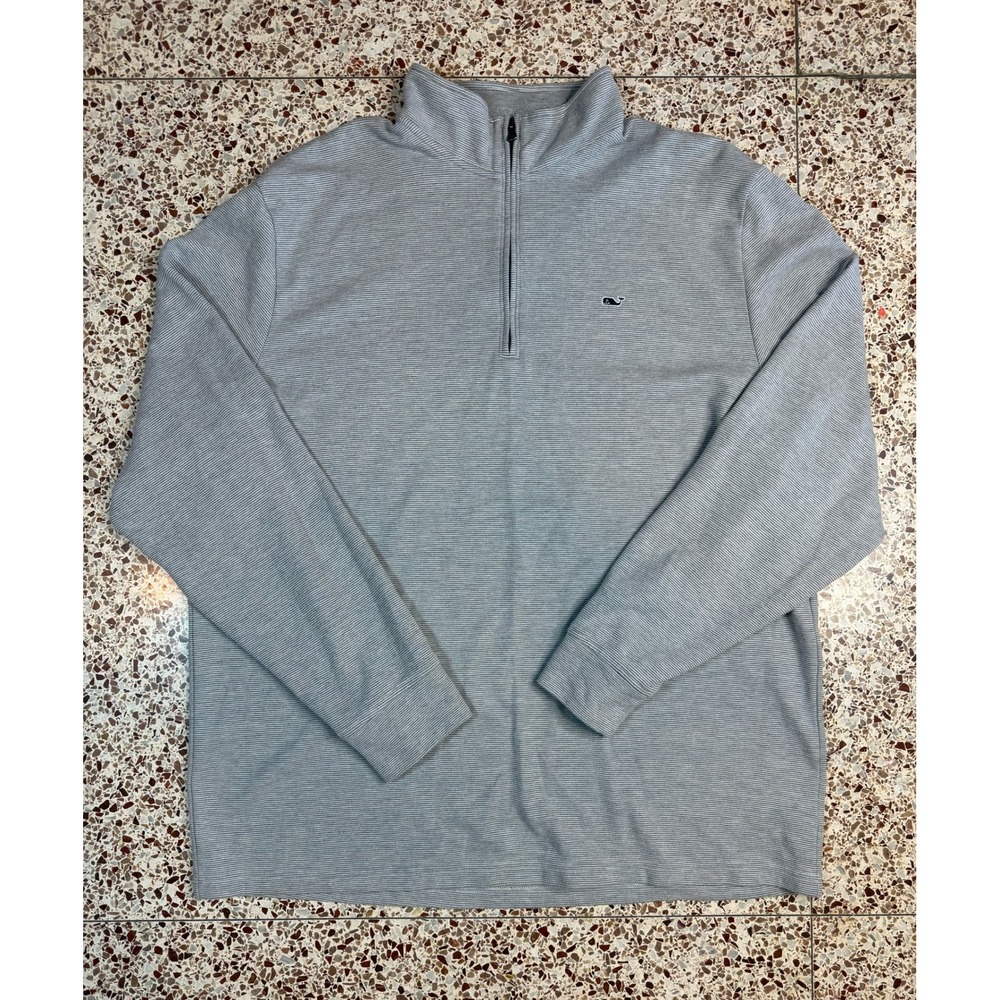 Vineyard Vines Mens XXL Grey Striped Quarter Zip Pullover Sweater Pique Knit